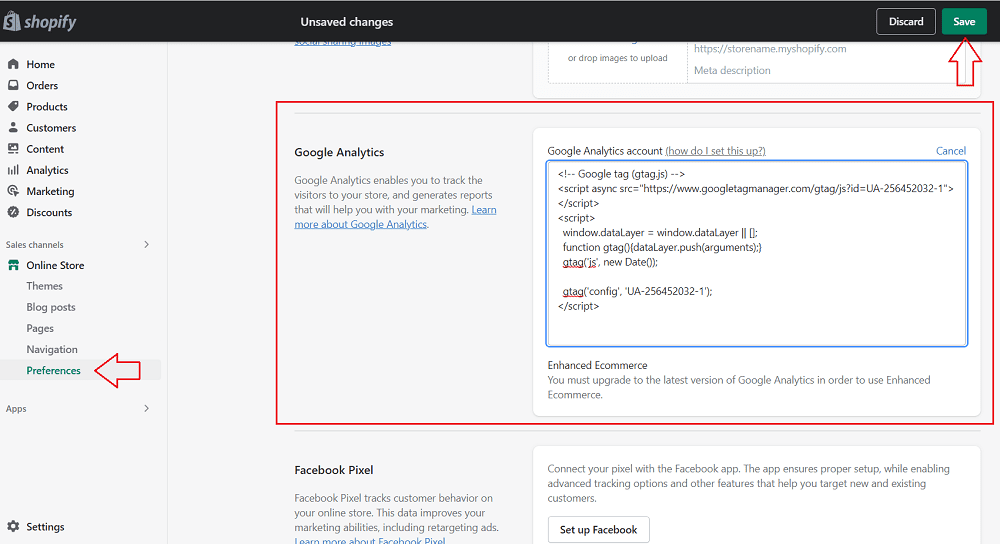 How to add google analytics code in Shopify