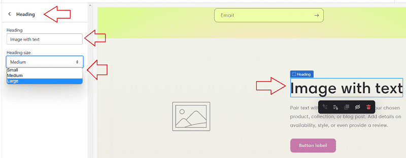 add image heading to the Shopify