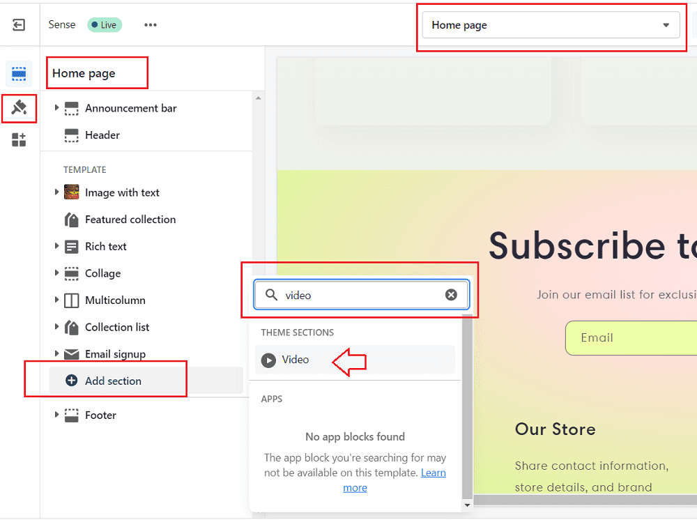 add video section to shopify home page