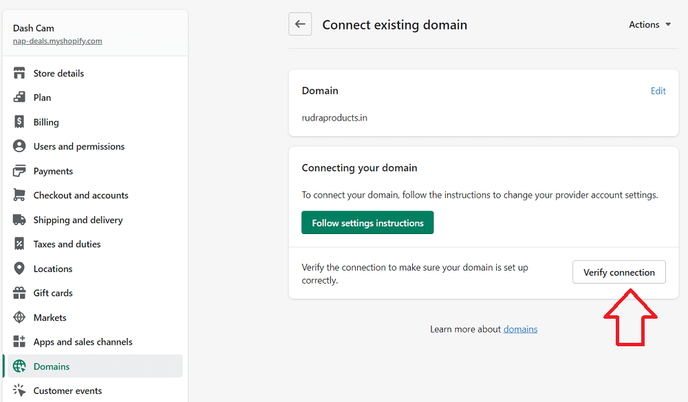 connecting domain to shopify store