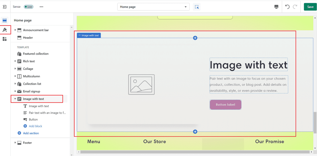 how to add image with text section to shopify