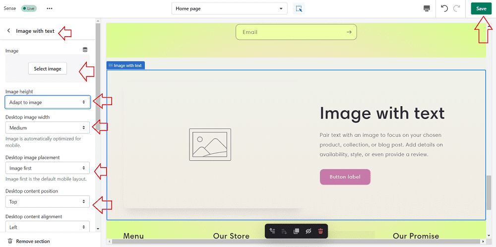 how to add image with text to shopify