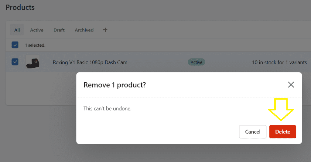 how to delete products from shopify