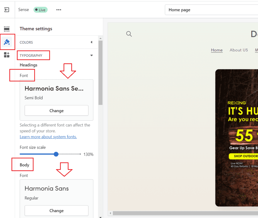 Shopify theme settings Typography