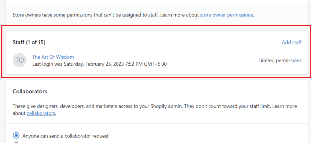 staff member removed from the shopify store