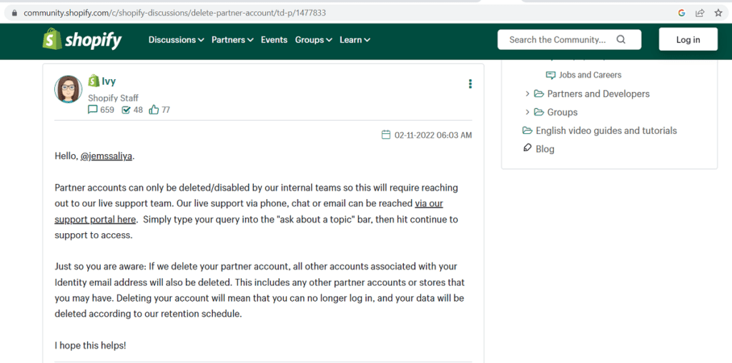 what happens after deleting shopify partner account