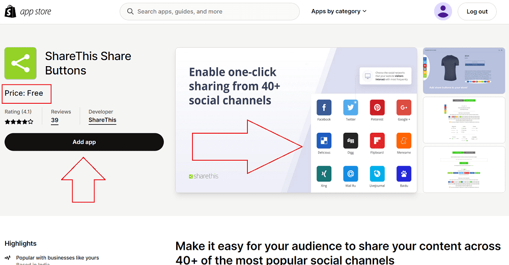 Sharethis share buttons shopify app