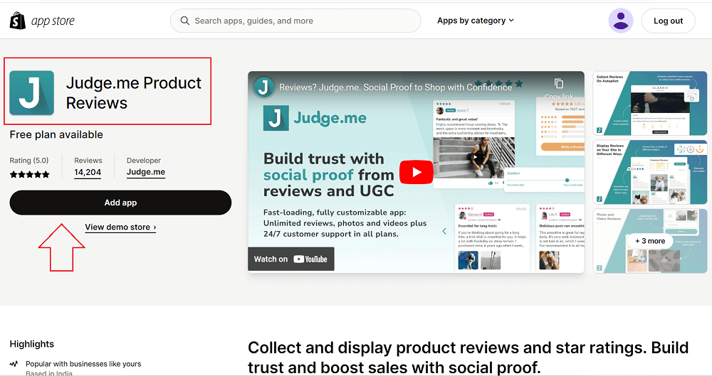 Shopify Reviews app Judge me