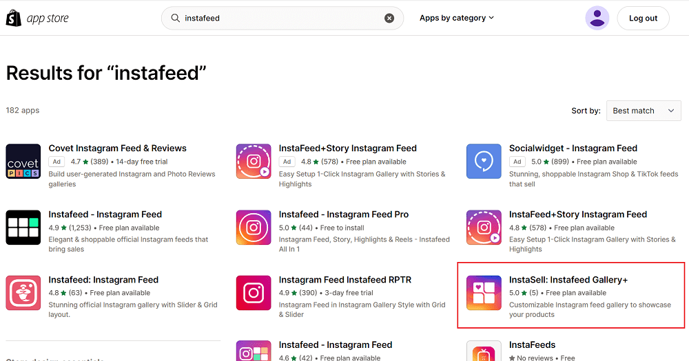 add Instasell - Instafeed app to shopify store