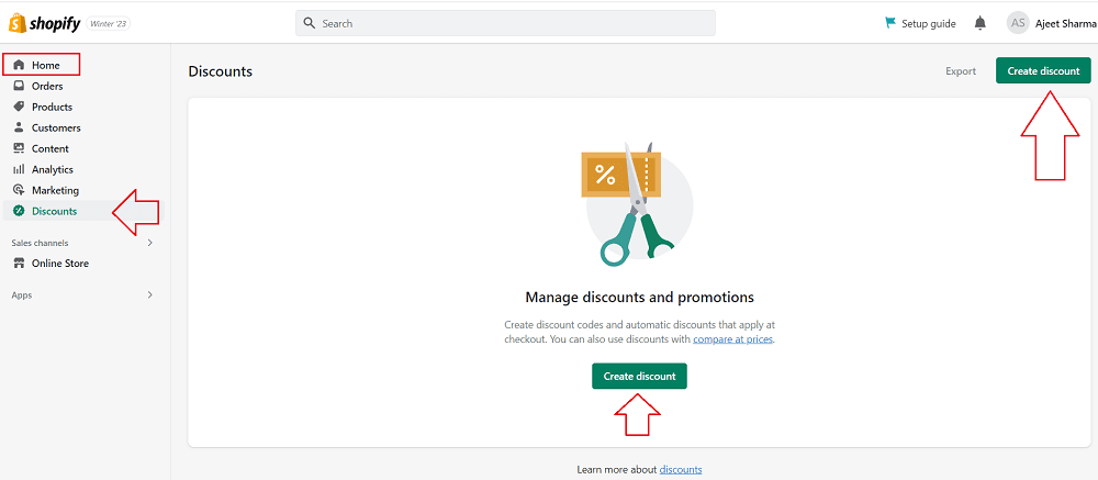 how to add discounts in Shopify store