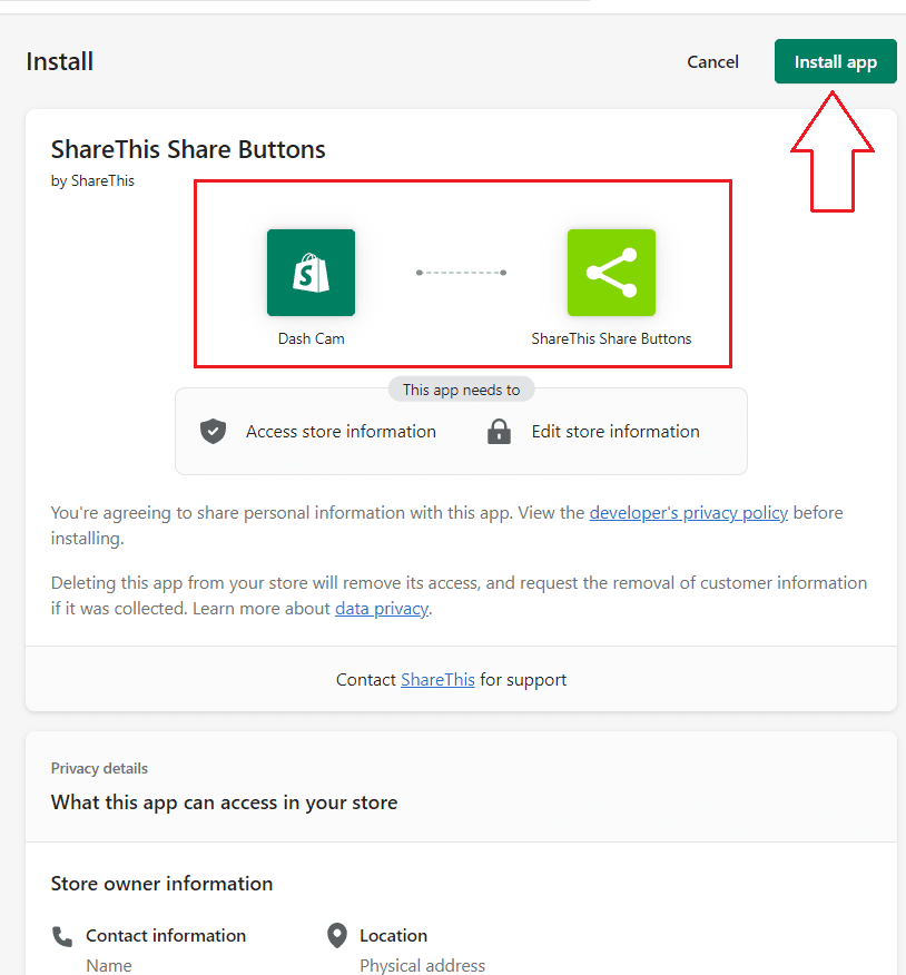 install sharing button app in shopify store