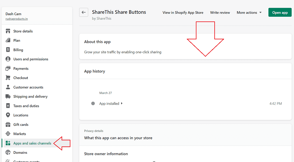 shopify store app settings
