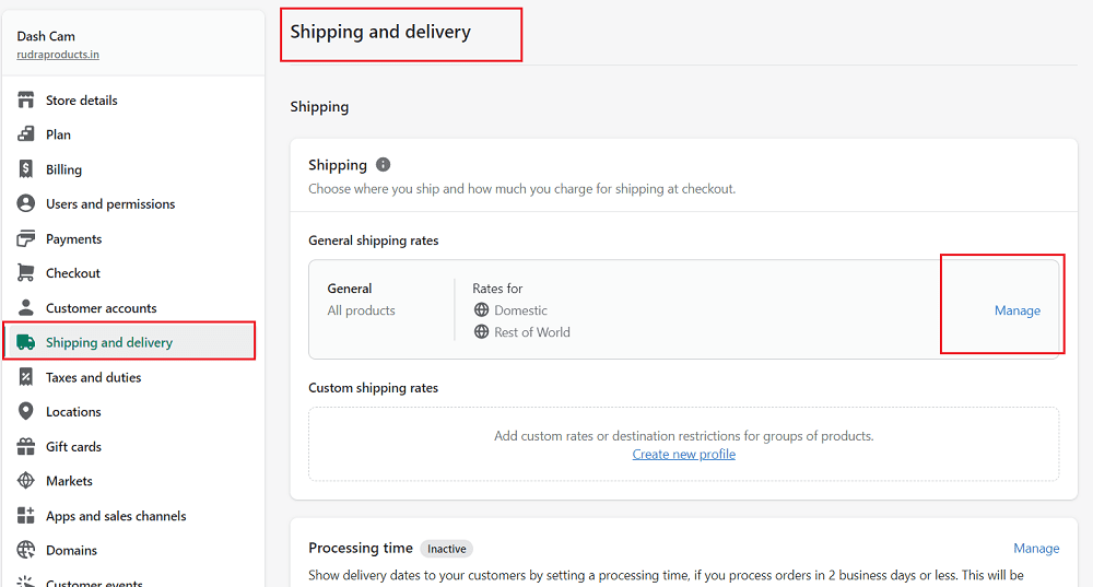 shopify shipping and delivery option