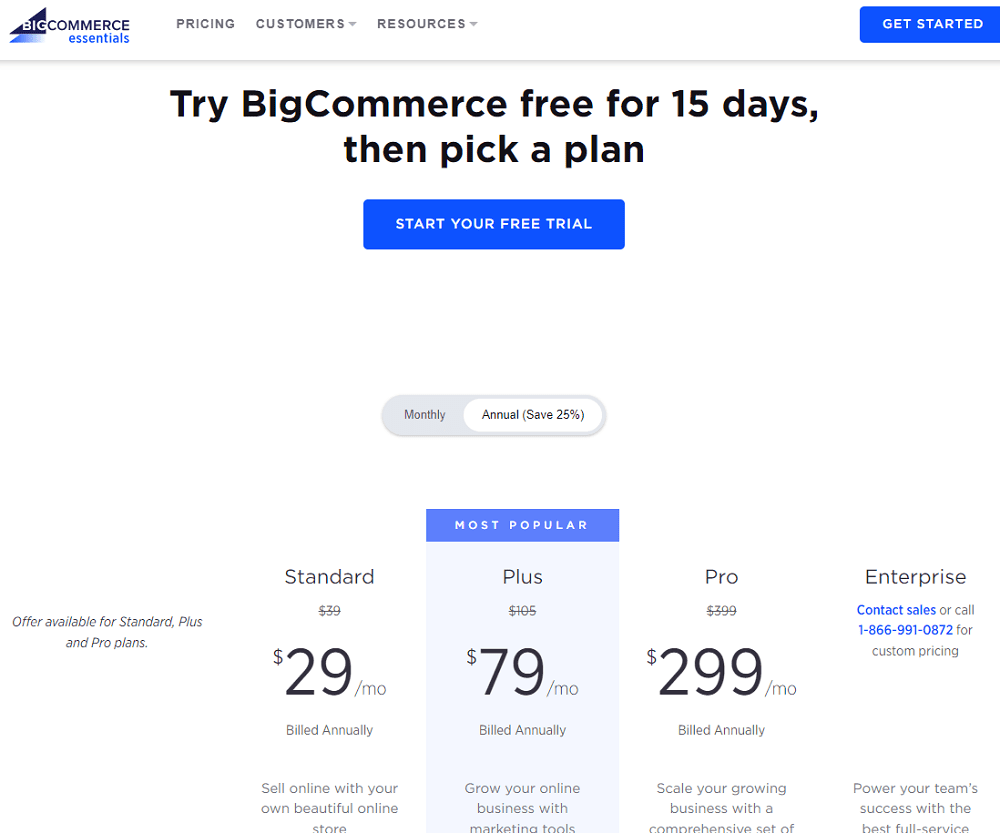 BigCommerce free trial pricing