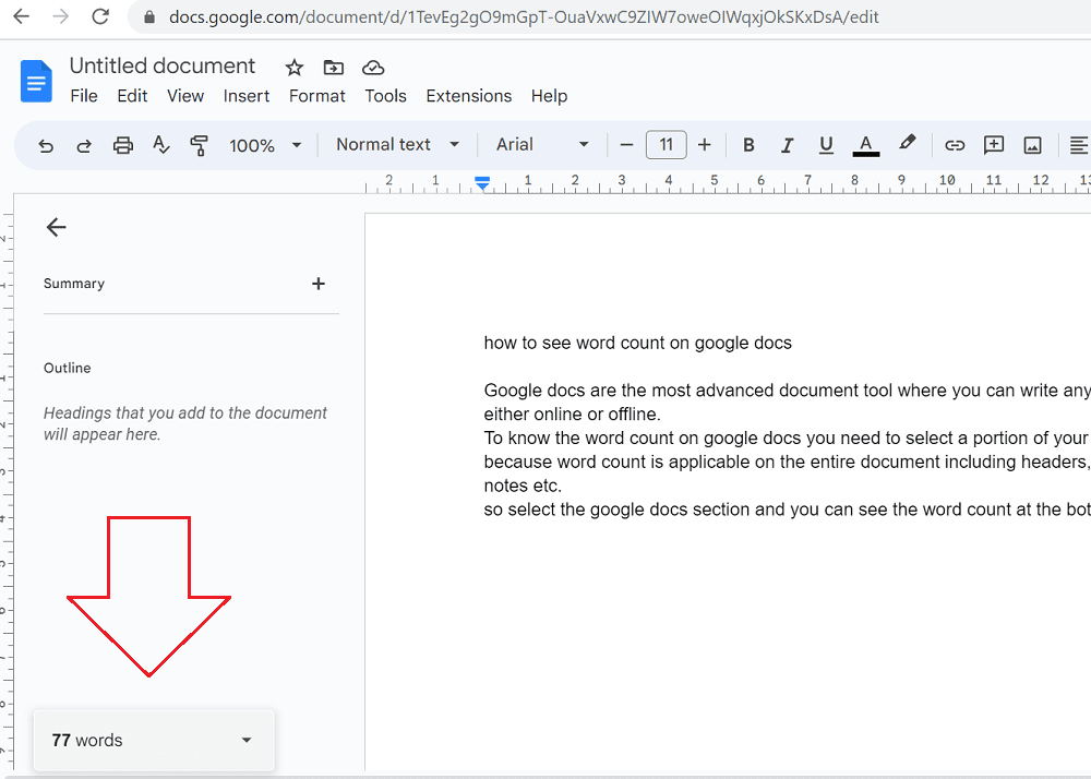 How do I see word count in Google Docs with edits?