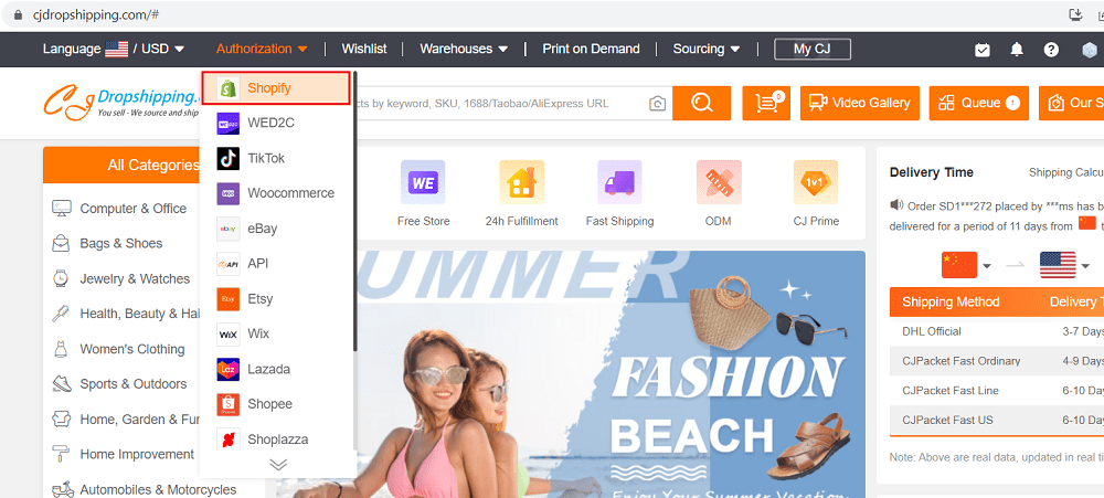 how to connect CJ Dropshipping with Shopify
