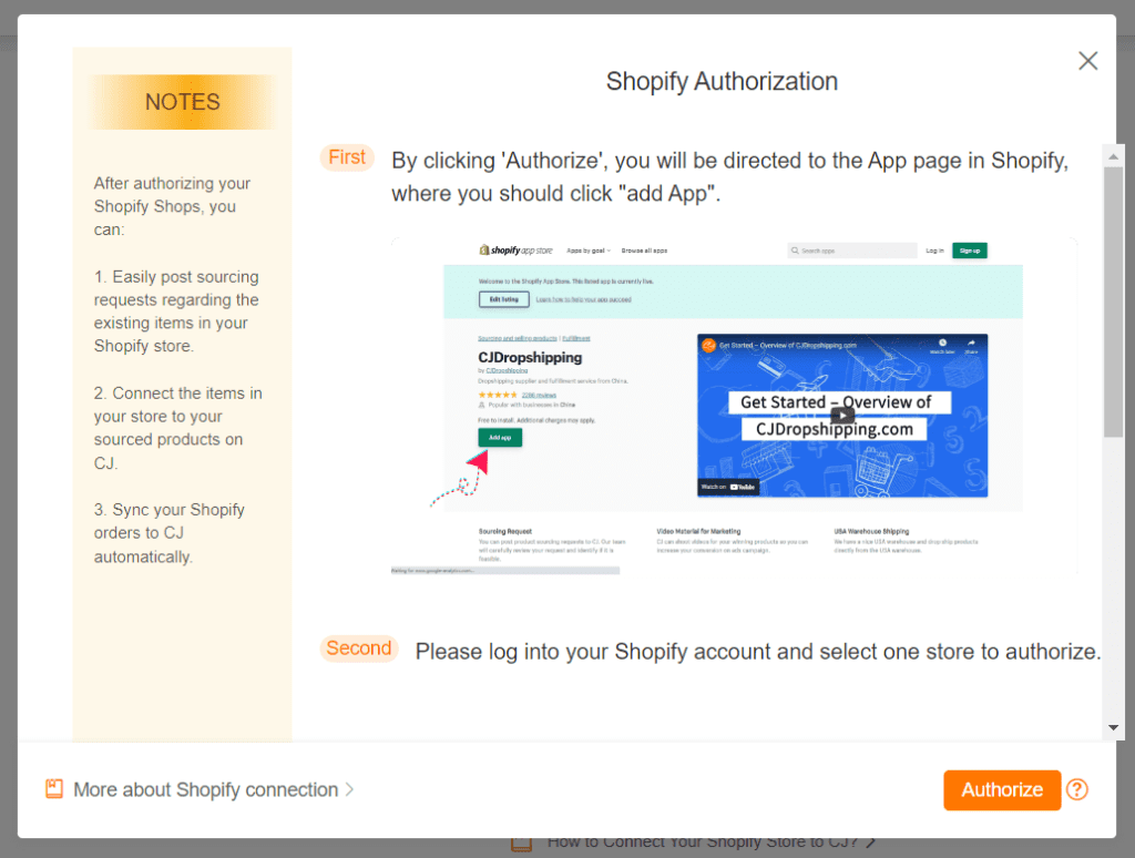 Shopify Authorization in CJ Dropshipping