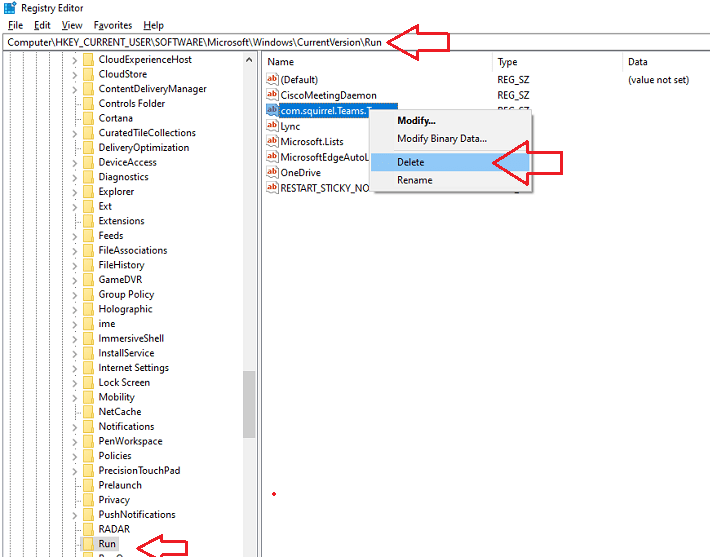 MS Teams setting disable from Registry settings.