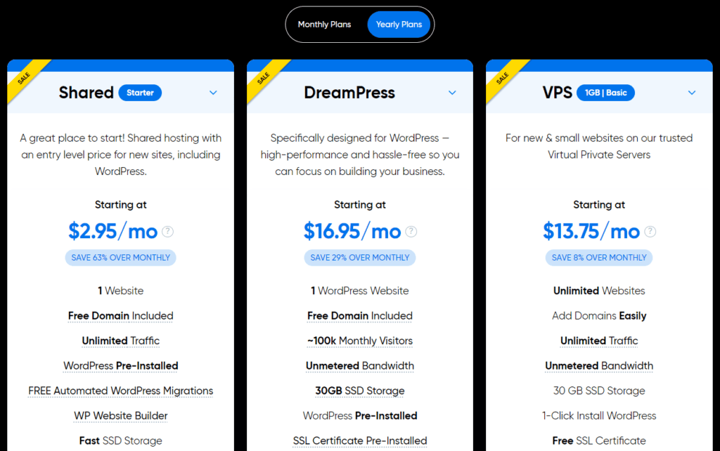 DreamHost website hosting Plans