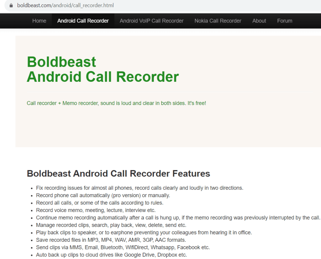 BoldBeast Android Call Recorder app