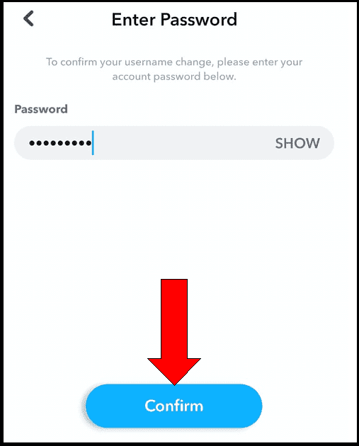 Confirm New UserName change in Snapchat