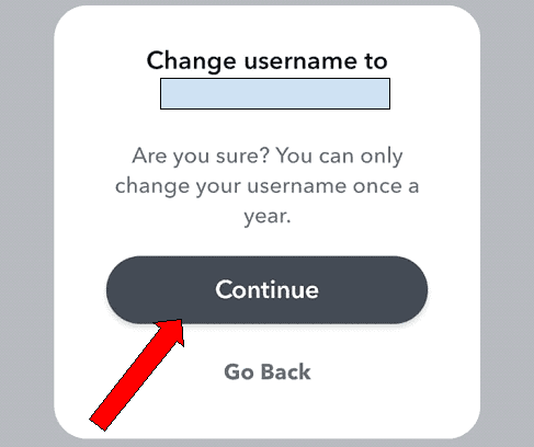 Confirmation popup of New UserName Change in Snapchat