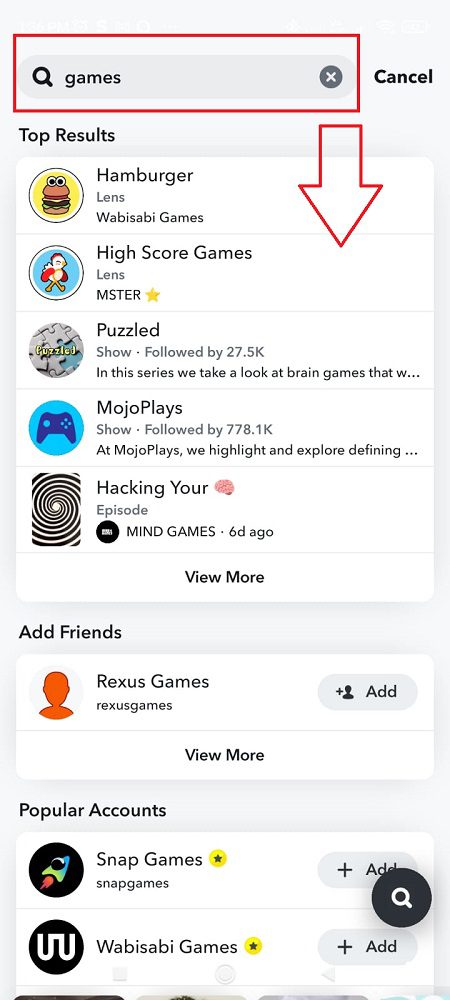 How to search games on snapchat