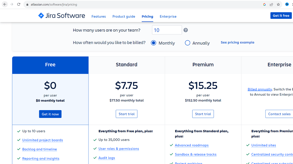 Jira Project Management software pricing