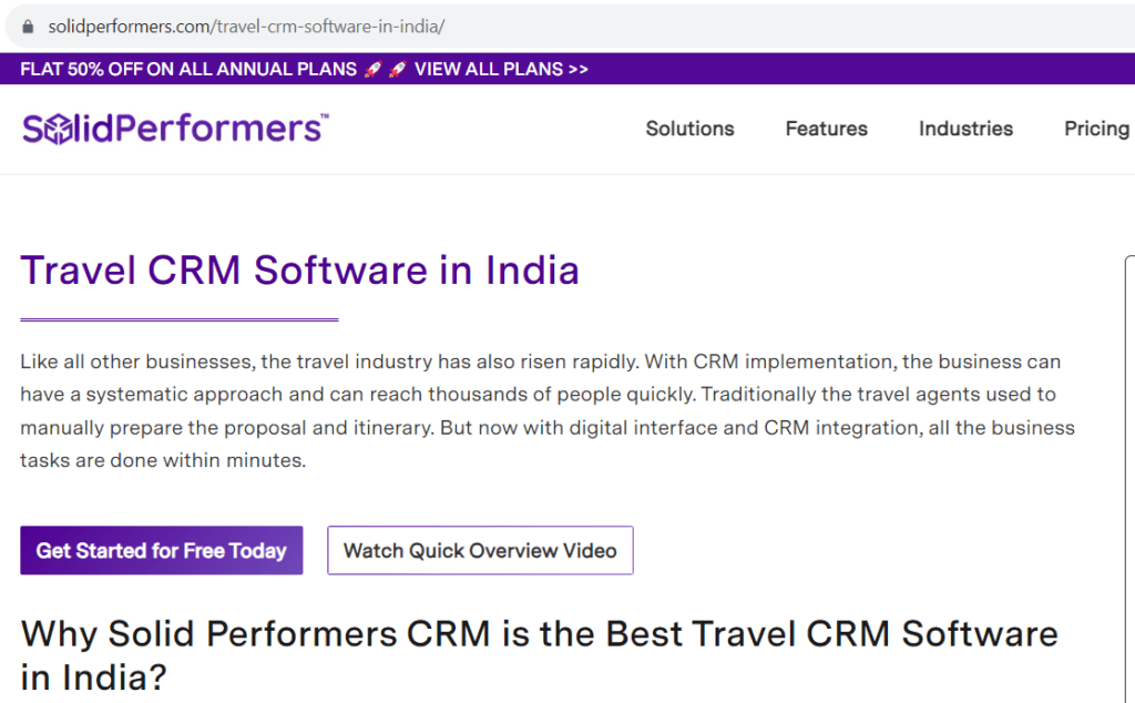 Solid Performers CRM for travel agency