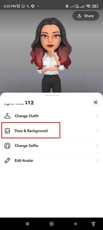 change bitmoji pose and background on the Snapchat