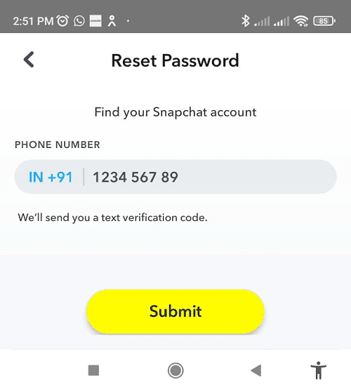 enter phone number to reset password