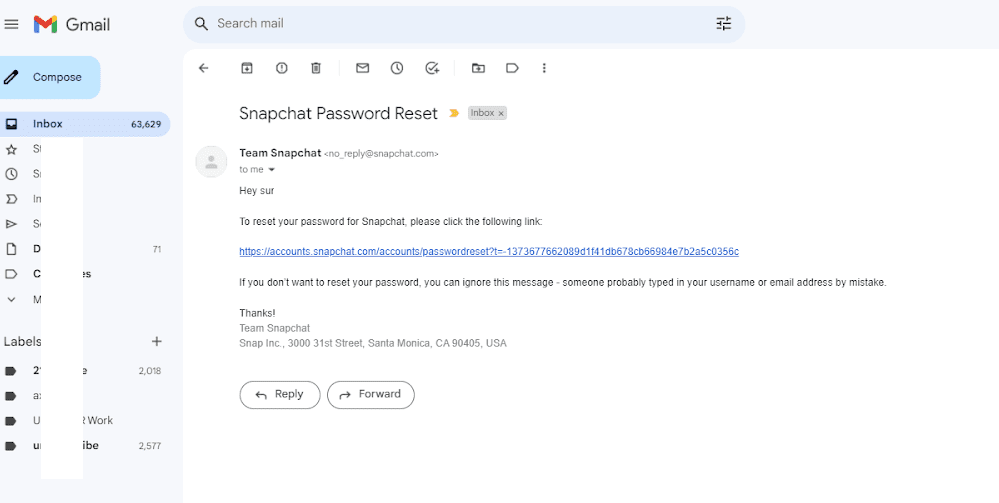 password reset link on Email
