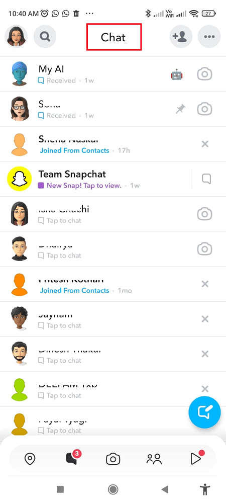 snapchat friends chat list